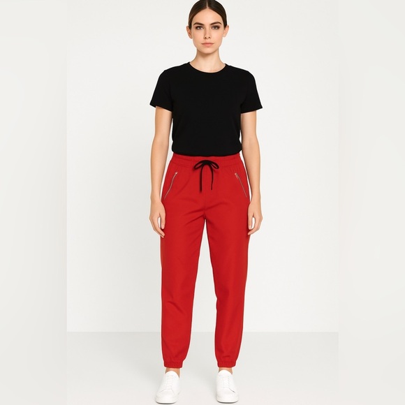 J. Crew Womens Joggers 8 Red Sweatpants Elastic Waist Lightweight Zip Pockets - Picture 1 of 9